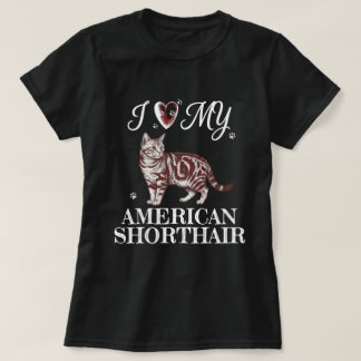 Camiseta Eu Amo Meu Gato American Shorthair Arte Burgundy