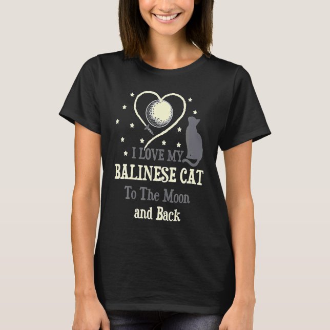 Camiseta Eu Amo Meu Gato Balinês O Gato Lua   Gatinho (Frente)