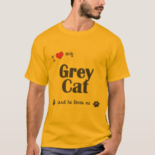 Camiseta Eu amo meu gato cinzento (o gato masculino)