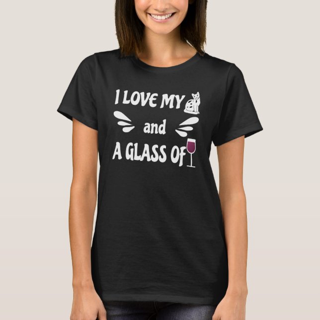 Camiseta Eu Amo Meu Gato E Um Copo De Vinho 4 (Frente)