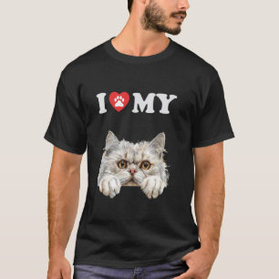 Camiseta Eu Amo Meu Gato Persa Filhote de Gato Engraçado Mã
