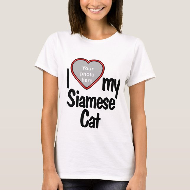 Camiseta Eu Amo Meu Gato Siamês - Foto Do Coração Vermelho (Frente)