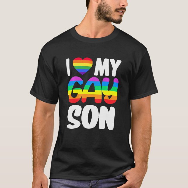 Camiseta Eu Amo Meu Gay Filho Orgulho LGBT Família Rainbow  (Frente)