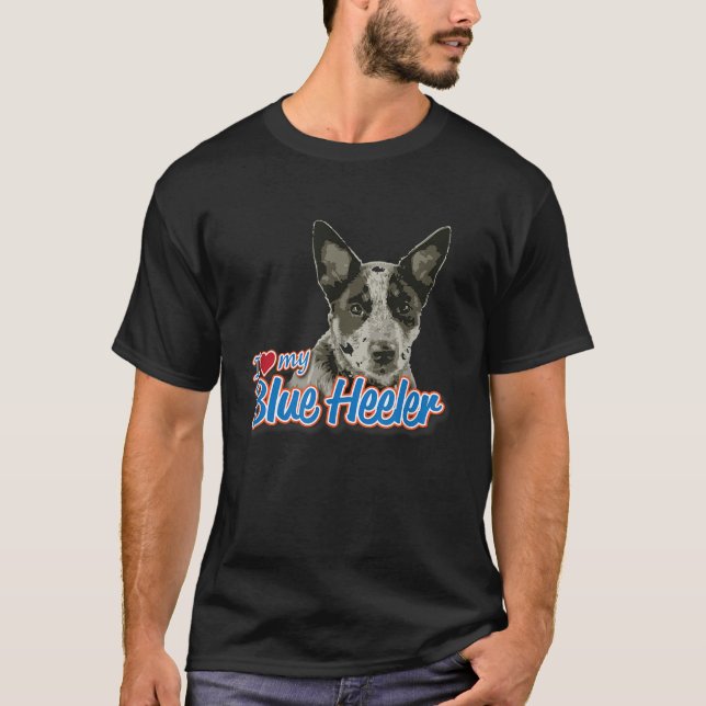 Camiseta Eu Amo Meu Heeler Azul (Frente)