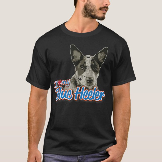 Camiseta Eu Amo Meu Heeler Azul  (Frente)