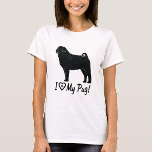 Camiseta Eu amo meu impressão da pata do Pug em um coraç