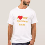 Camiseta Eu amo meu laboratório de Ouros<br><div class="desc">Camisa T clássica masculina em cor branca e texto em cor amarela Ouro e nota divertida casual roupa com frase personalizável de texto modelo I ♥️ Meu Ouro Laboratório Amarelo em Chapéus, Camisas e Produtos de Animais de estimação pelo O FabricSeal impressão a pedido compra em Zazzle.com #ZazzleMade https://www.zazzle.com/store/thefabricseal Comfortável,...</div>