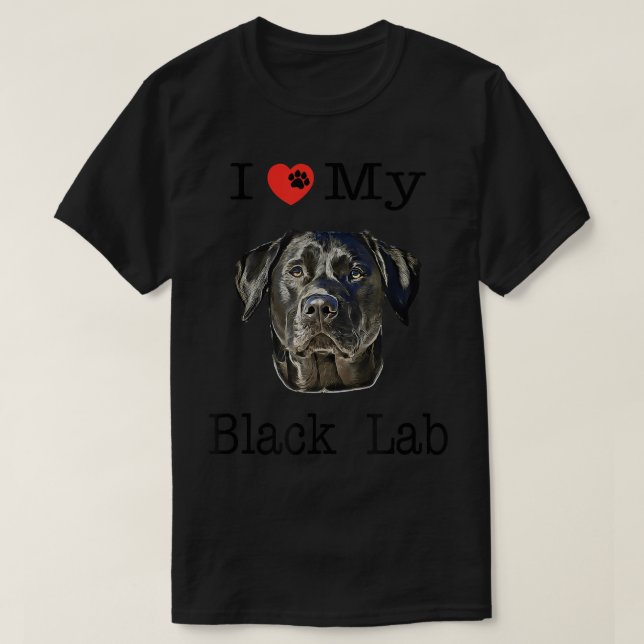 Camiseta Eu Amo Meu Labrador Preto Retrato de Labrador Cara (Frente do Design)