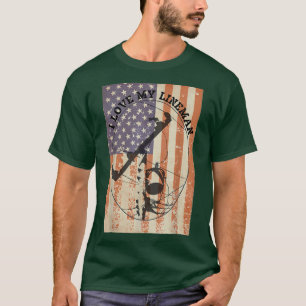 Camiseta EU AMO MEU LINEMAN + A bandeira americana Linesman