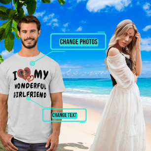 Camiseta Eu Amo Meu Maravilhoso Namorada Duplo Coração