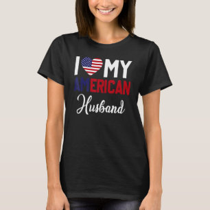 Camiseta Eu Amo Meu Marido Americano Bandeira Americana Cas