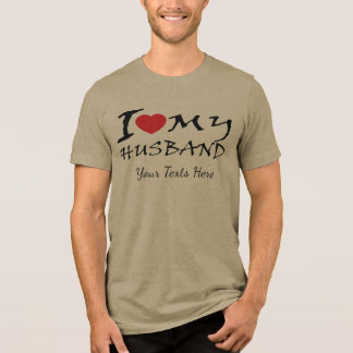 Camiseta Eu Amo Meu Marido texto com símbolo de coração ver