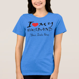 Camiseta Eu Amo Meu Marido texto com símbolo de coração ver