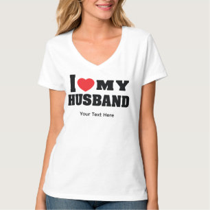 Camiseta Eu Amo Meu Marido texto com símbolo de coração ver
