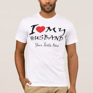 Camiseta Eu Amo Meu Marido texto com símbolo de coração ver