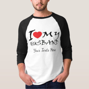 Camiseta Eu Amo Meu Marido texto com símbolo de coração ver
