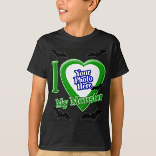 Camiseta Eu Amo Meu Monstro Com Sua Foto Com Bats