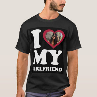 Camiseta Eu Amo Meu Namorada - Foto Personalizada Preta 