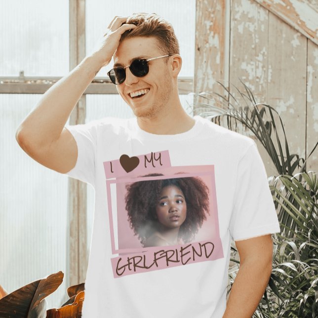 Camiseta Eu amo meu namorada | Fotografia e texto personali (I love my girlfriend custom mens tshirts)