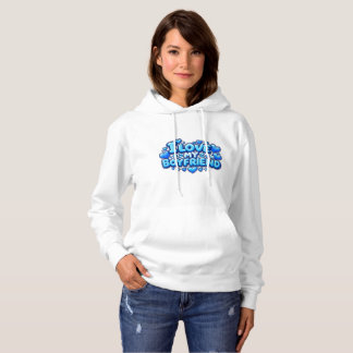Camiseta Eu Amo Meu Namorado Blue Heart Y2K Capuz Branco