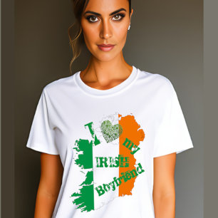 Camiseta Eu Amo meu Namorado Irlandês Mapa da Irlanda 