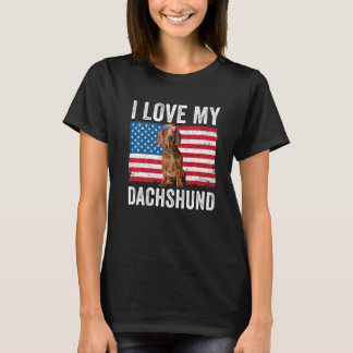 Camiseta Eu Amo Meu Pai De Dachshund Mãe Americana Flag Wei