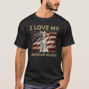 Camiseta Eu Amo Meu Pai Husky Siberiano Mãe Bandeira Americ