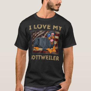 Camiseta Eu Amo Meu Pai Rottweiler Mãe Americana Flag Weine