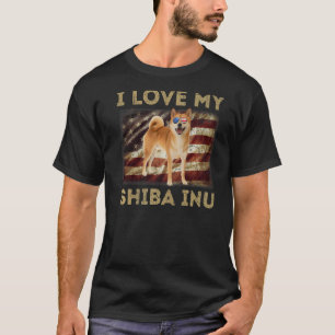 Camiseta Eu Amo Meu Pai Shiba Inu Mãe Americana Flag Weiner