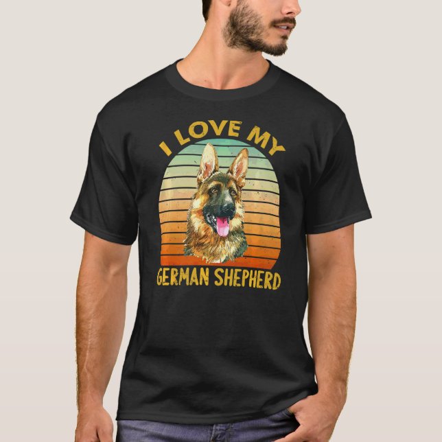 Camiseta Eu Amo Meu Pastor Alemão Retro (Frente)