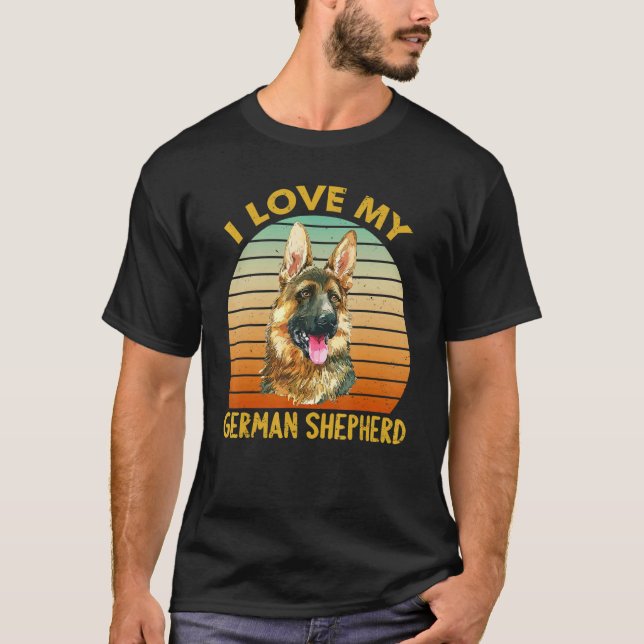 Camiseta Eu Amo Meu Pastor Alemão Retro 1 (Frente)