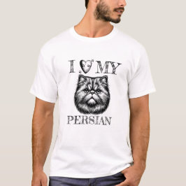 Camiseta Eu Amo Meu Persa, Gato e Impressões de Pata Pretas