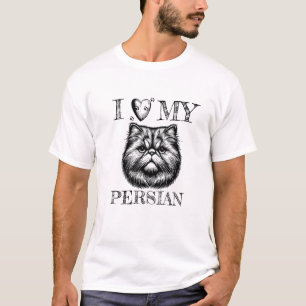 Camiseta Eu Amo Meu Persa, Gato e Impressões de Pata Pretas