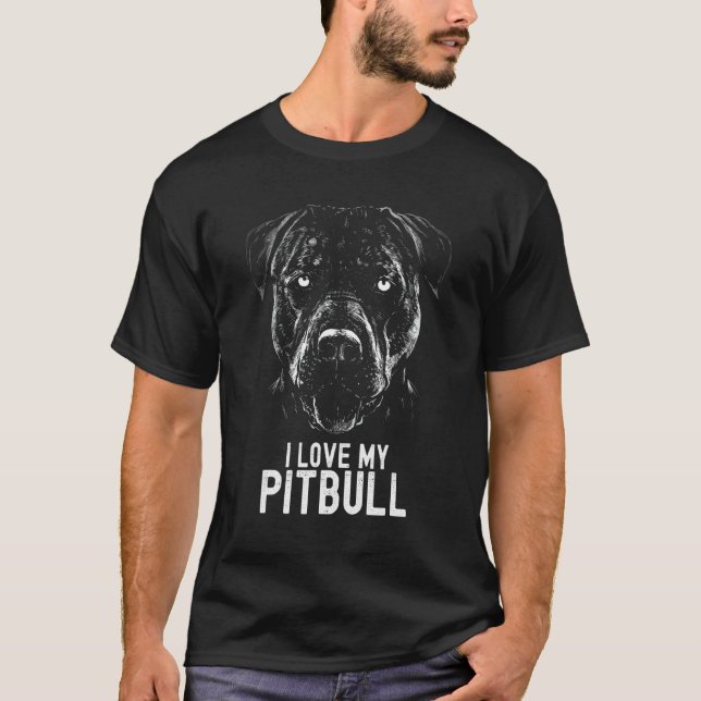 Camiseta Eu Amo Meu Pitbull Pitbull Rosto de Pitbull M (Frente)