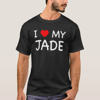 Camiseta Eu Amo Meu Primeiro Nome Jade Coração Vermelha