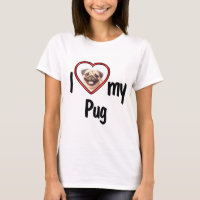 Eu Amo Meu Pug - Moldura de Foto Coração Vermelho 