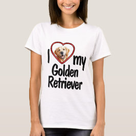Camiseta Eu Amo Meu Retriever Dourado Moldura de Foto Coraç