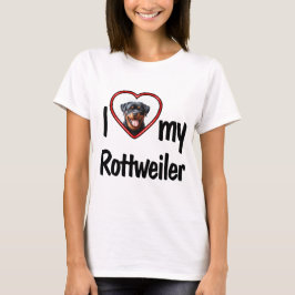 Camiseta Eu Amo Meu Rottweiler Quadro de Foto Coração Fofo