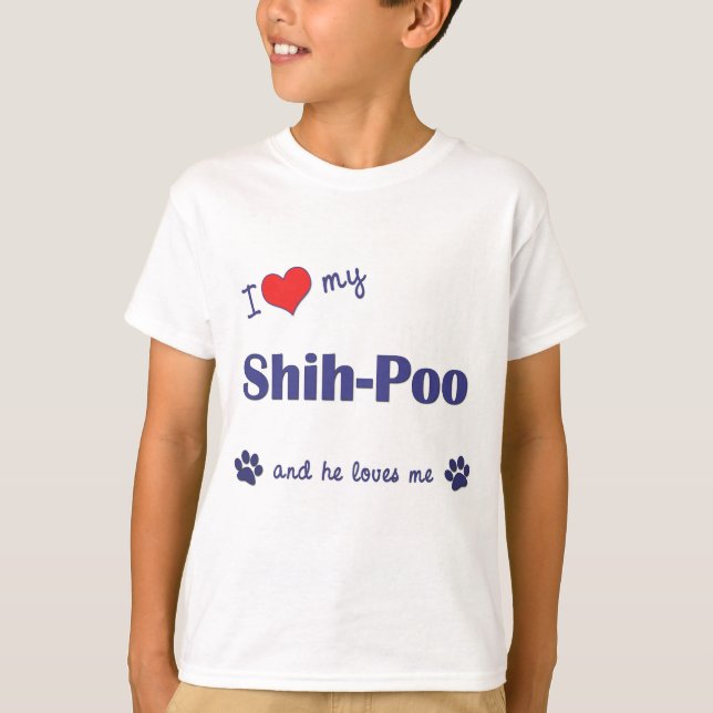 Camiseta Eu Amo Meu Shih-Poo (Cachorro Masculino) (Frente)
