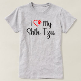 Camiseta Eu Amo Meu Shih Tzu Coração Vermelho Pata Design A