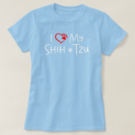 Camiseta Eu Amo Meu Shih Tzu Coração Vermelho Patinha Bebê