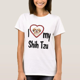 Camiseta Eu Amo Meu Shih Tzu - Foto de Cachorro com Coração