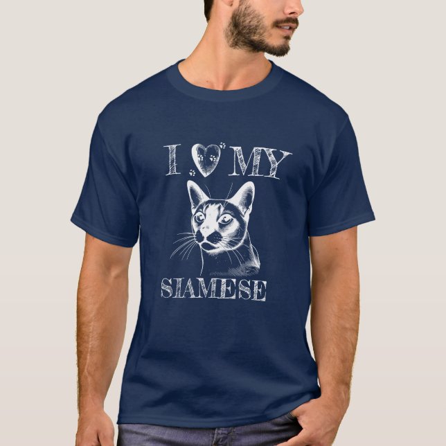Camiseta Eu Amo Meu Siames, Pegadas de Gato Brancas (Frente)