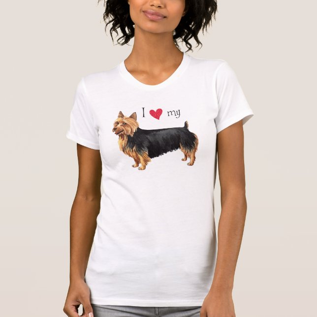 Camiseta Eu amo meu Terrier australiano (Frente)