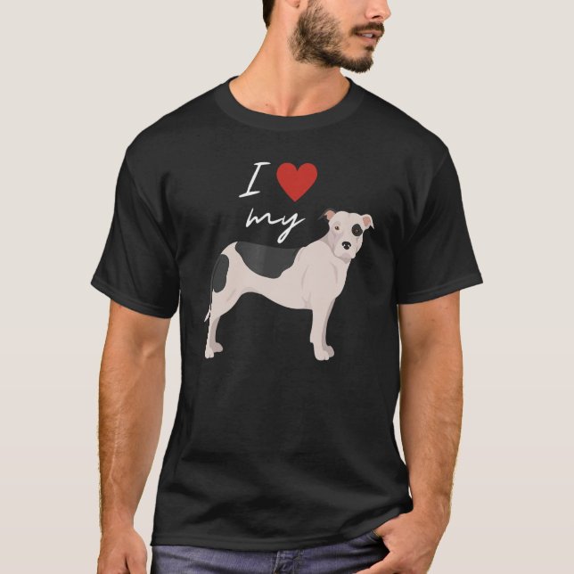 Camiseta Eu Amo Meu Touro Negro E Branco Americano (Frente)