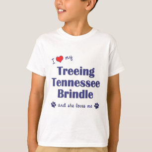 Camiseta Eu amo meu Treeing Tennessee rajado (o cão fêmea
