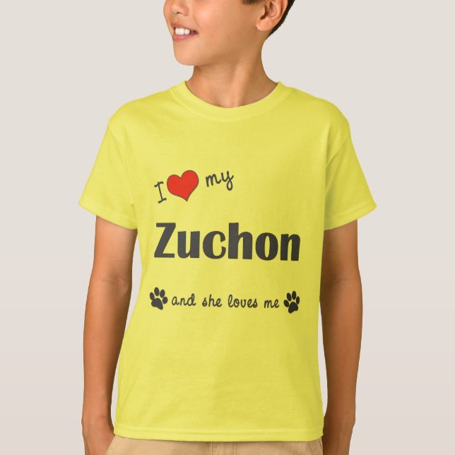 Camiseta Eu amo meu Zuchon (o cão fêmea) (Frente)
