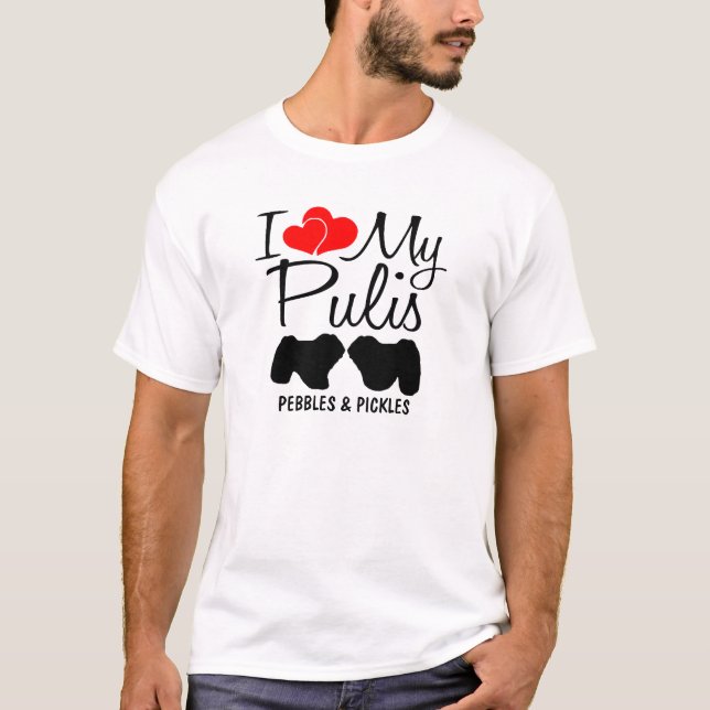 Camiseta Eu Amo Meus Dois Cachorros Puli (Frente)