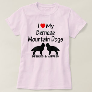 Camiseta Eu Amo Meus Dois Cães De Montanha Berneses