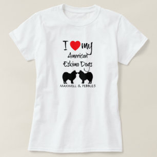 Camiseta Eu Amo Meus Dois Cães Eskimo Americanos